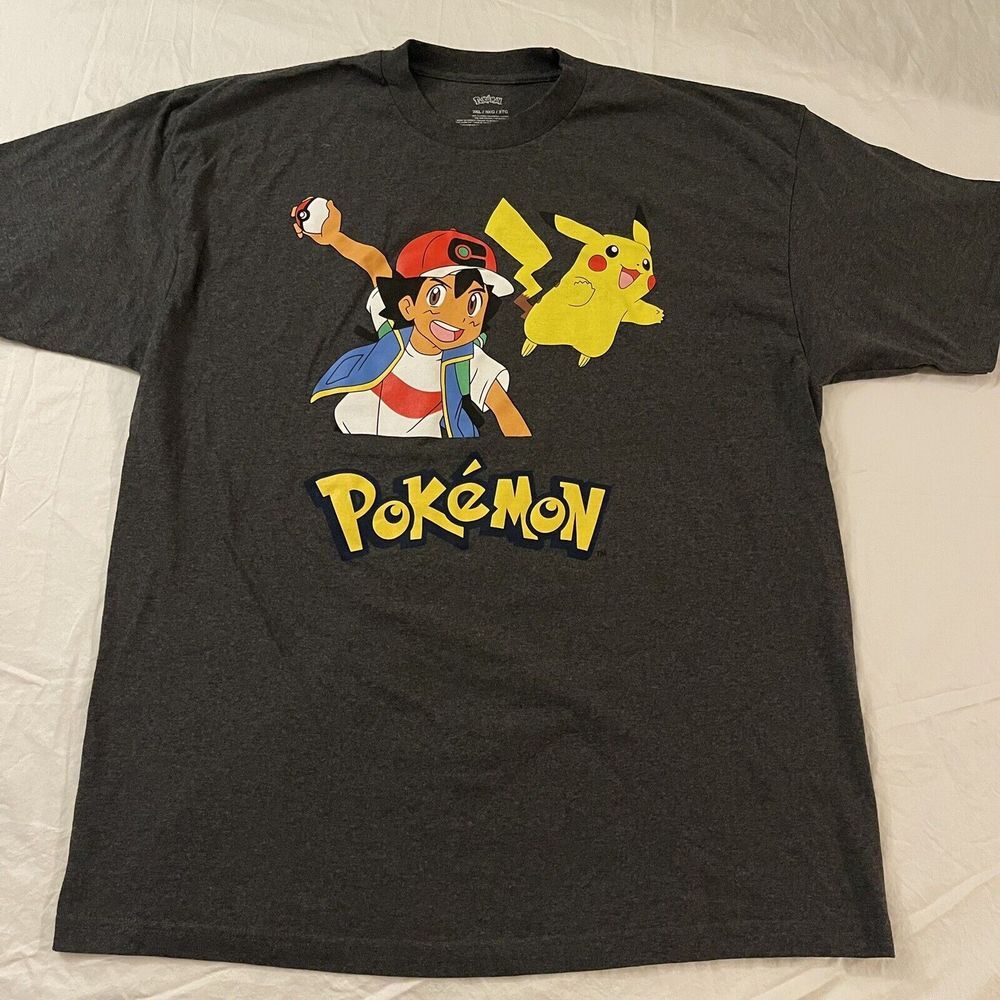 Pokemon Shirt Pikachu Ash Ketchum 3XL Tall Graphic Logo Nintendo Anime Gray NWOT